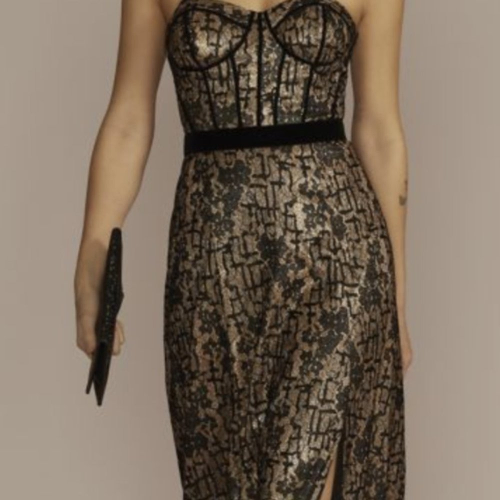 David's Bridal black/gold dress size 8 NWT